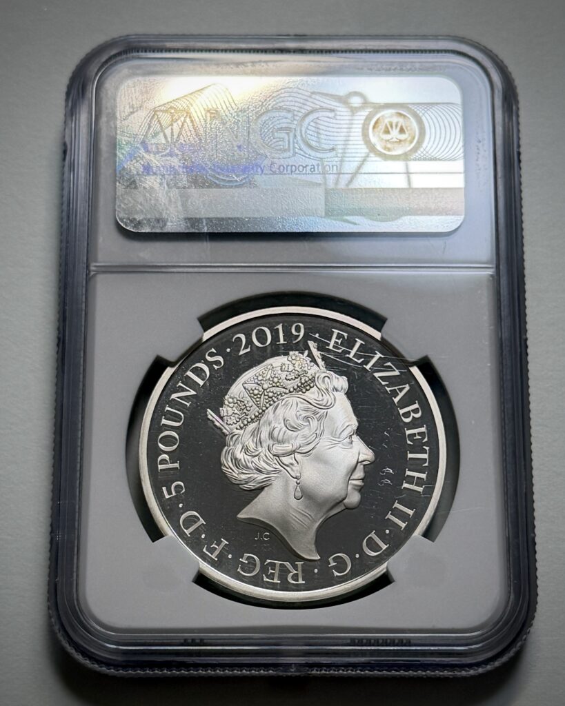 Reverse of 2019 Great Britain Queen Victoria 200th Anniversary £5 silver proof coin graded NGC PF70 Ultra Cameo
