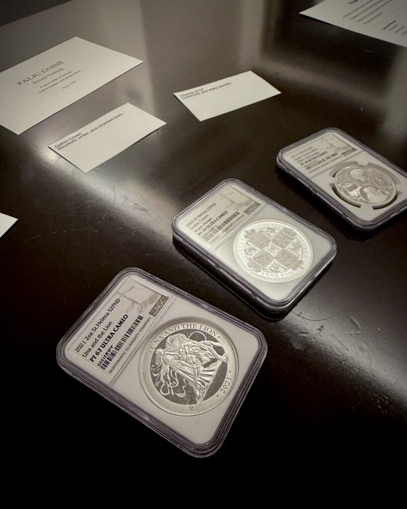 Selected antique coin works including Una and the Lion, Gothic Crown, and Victoria 2019 prepared for a quiet viewing in Tokyo.