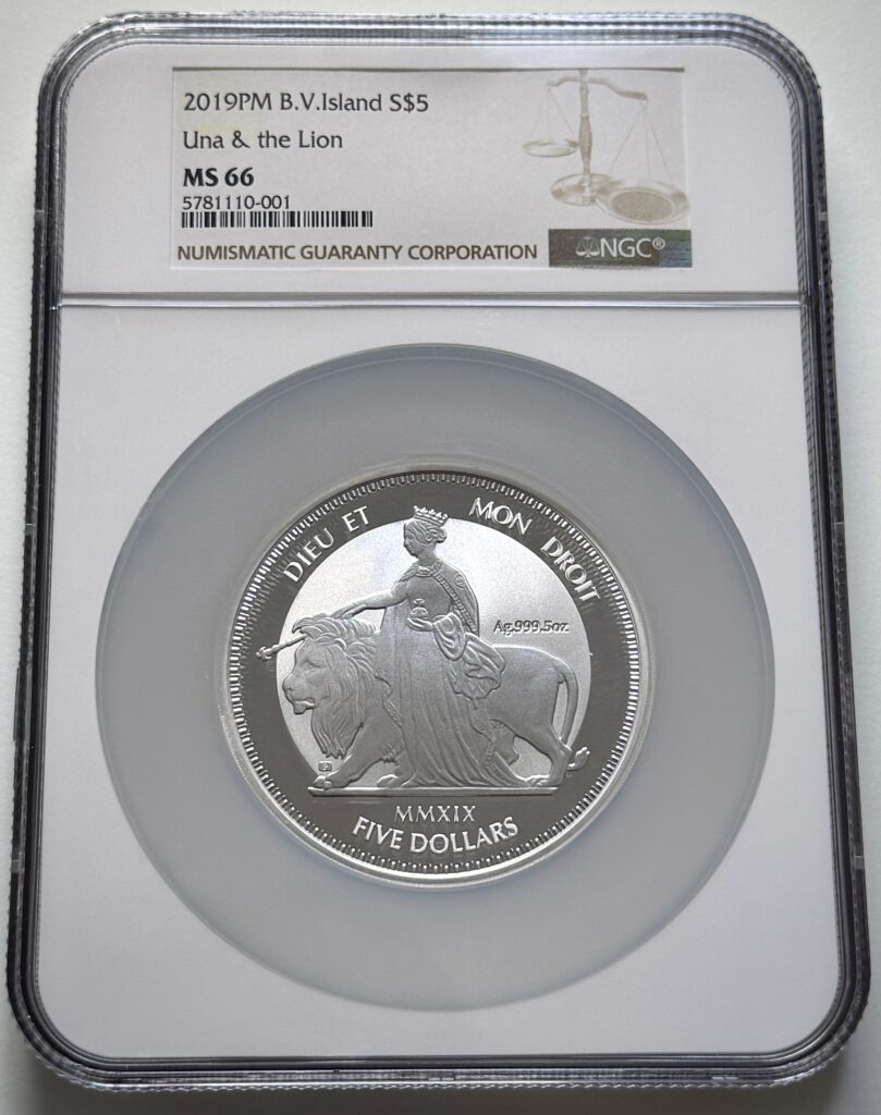 2019 Una and the Lion silver coin certified NGC MS66 in original holder.