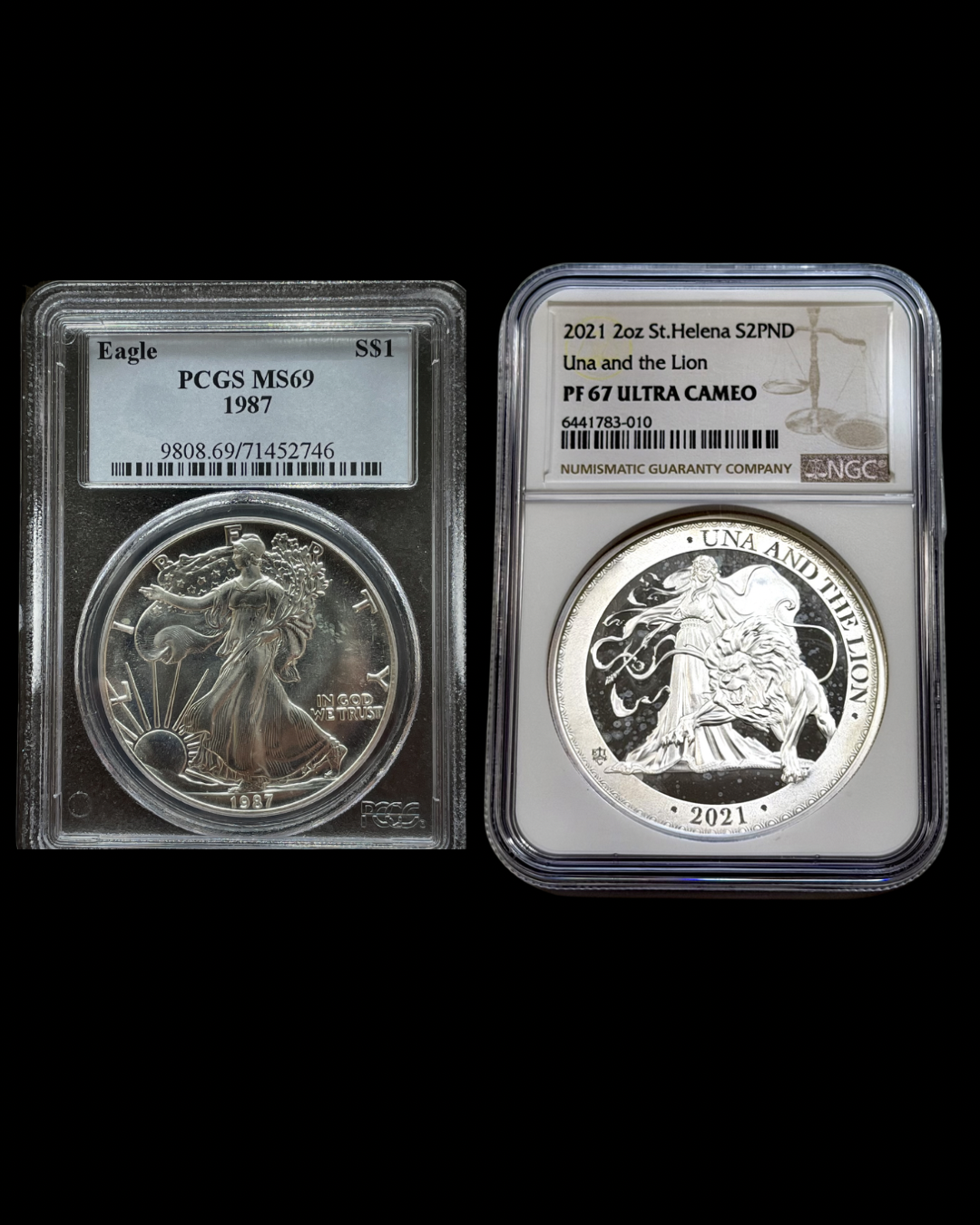 NGC and PCGS certified coin holders shown side by side.