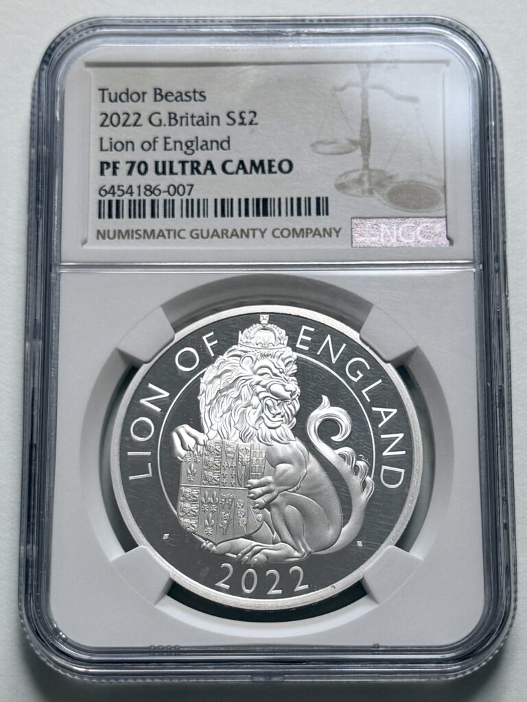 2022 Great Britain Tudor Beasts Lion of England £2 silver proof coin graded NGC PF70 Ultra Cameo curated by Falju Coins