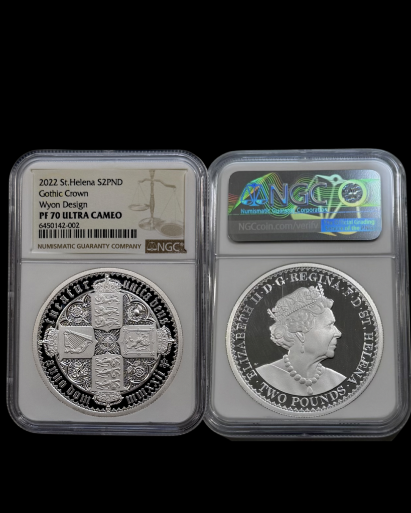 Gothic Crown inspired British coin design showing ornate Victorian-style details.