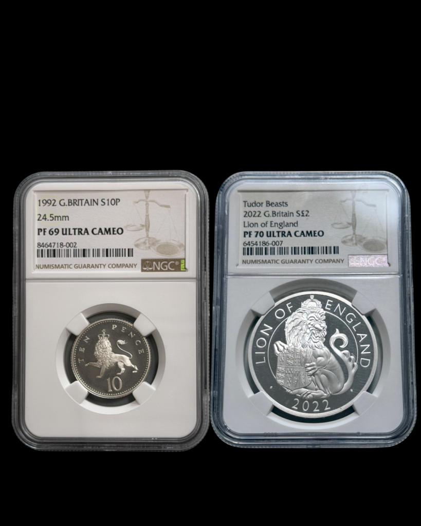 Certified proof coins showing PF69 and PF70 grades on NGC or PCGS holders.