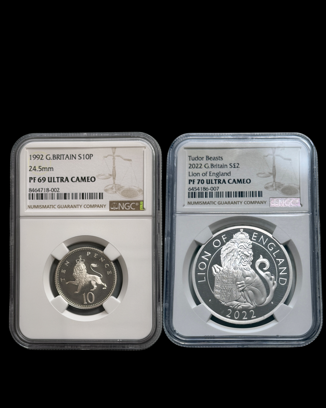 Certified proof coins showing PF69 and PF70 grades on NGC or PCGS holders.