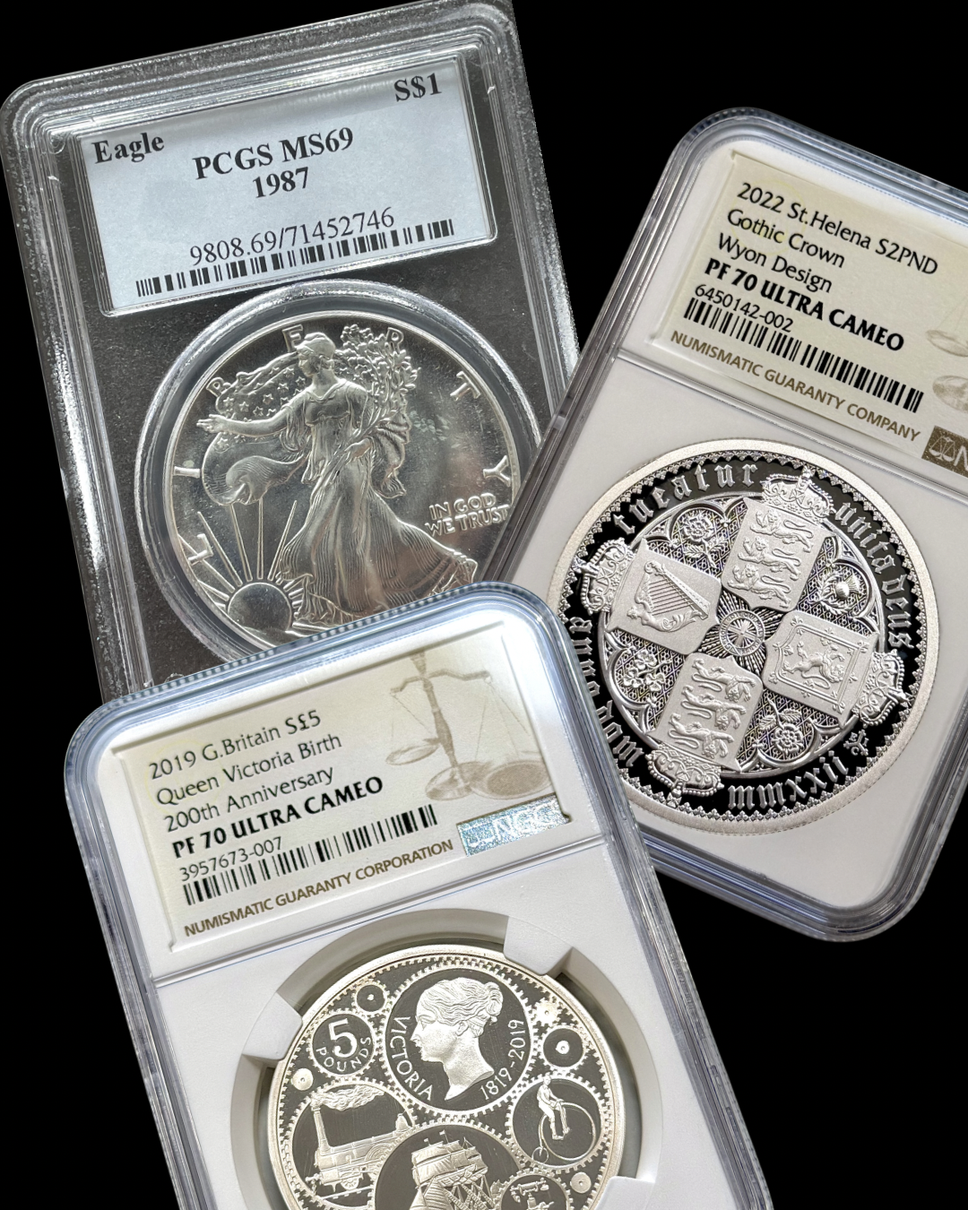 NGC and PCGS slab label showing grade and certification number
